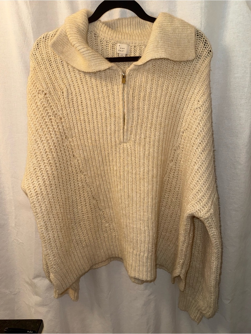 a new day Cream Half-Zip Cowl-Neck Sweater